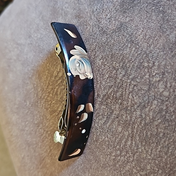 VTG CONAIR Tortoise Shell Handpainted Floral Acrylic Barrette - Picture 2 of 5